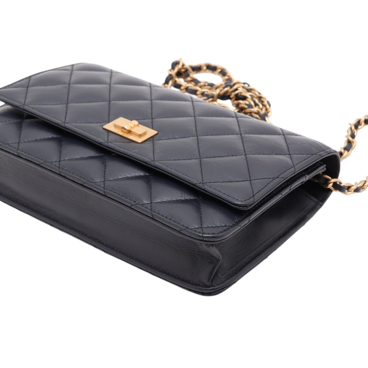 Chanel Quilted Shiny Aged Calfskin Reissue 2.55 Wallet on Chain — Blue