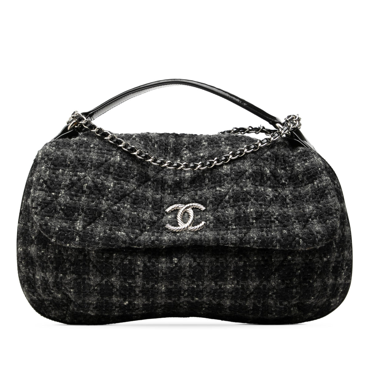 Chanel CC Tweed Top Handle Flap — Black