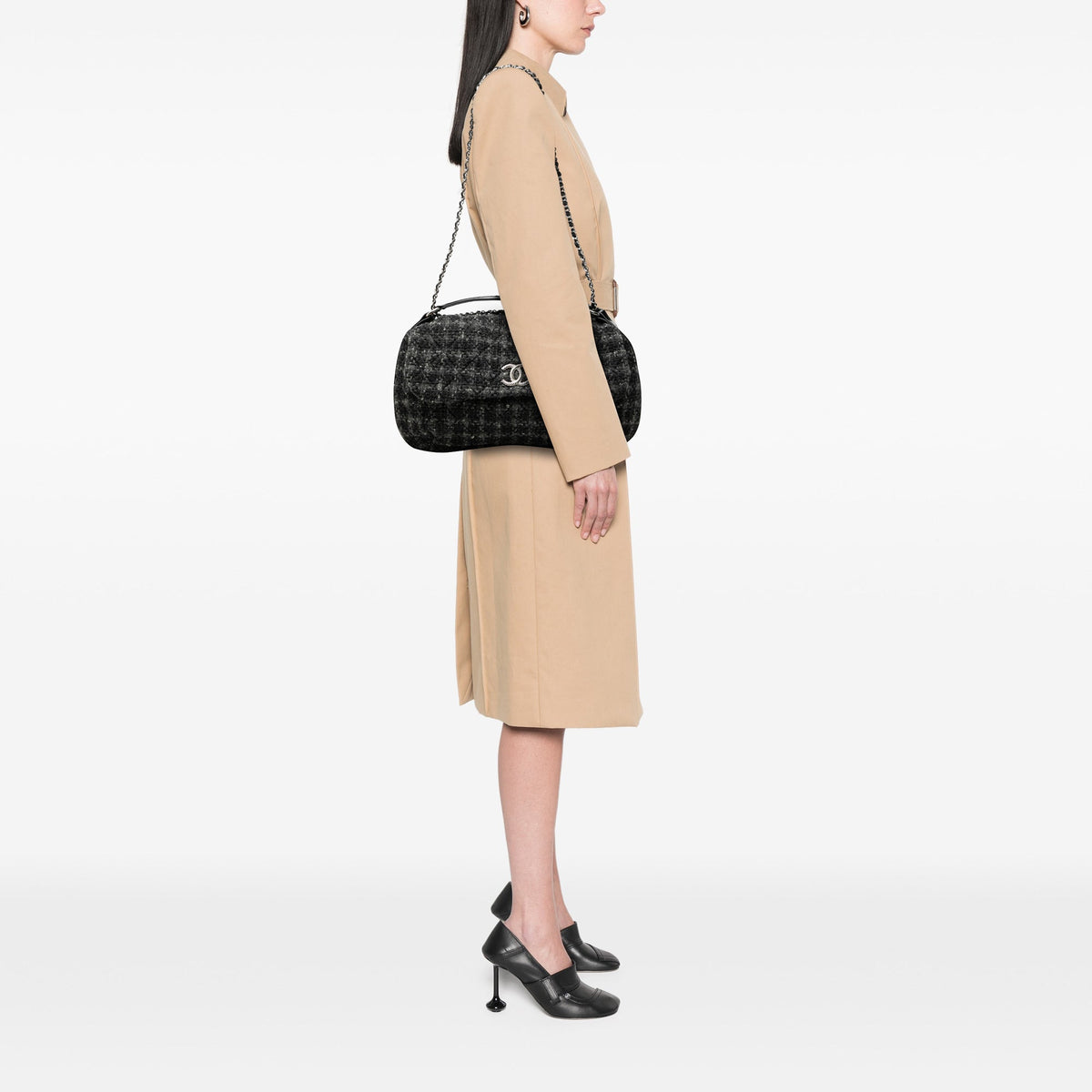 Chanel CC Tweed Top Handle Flap — Black