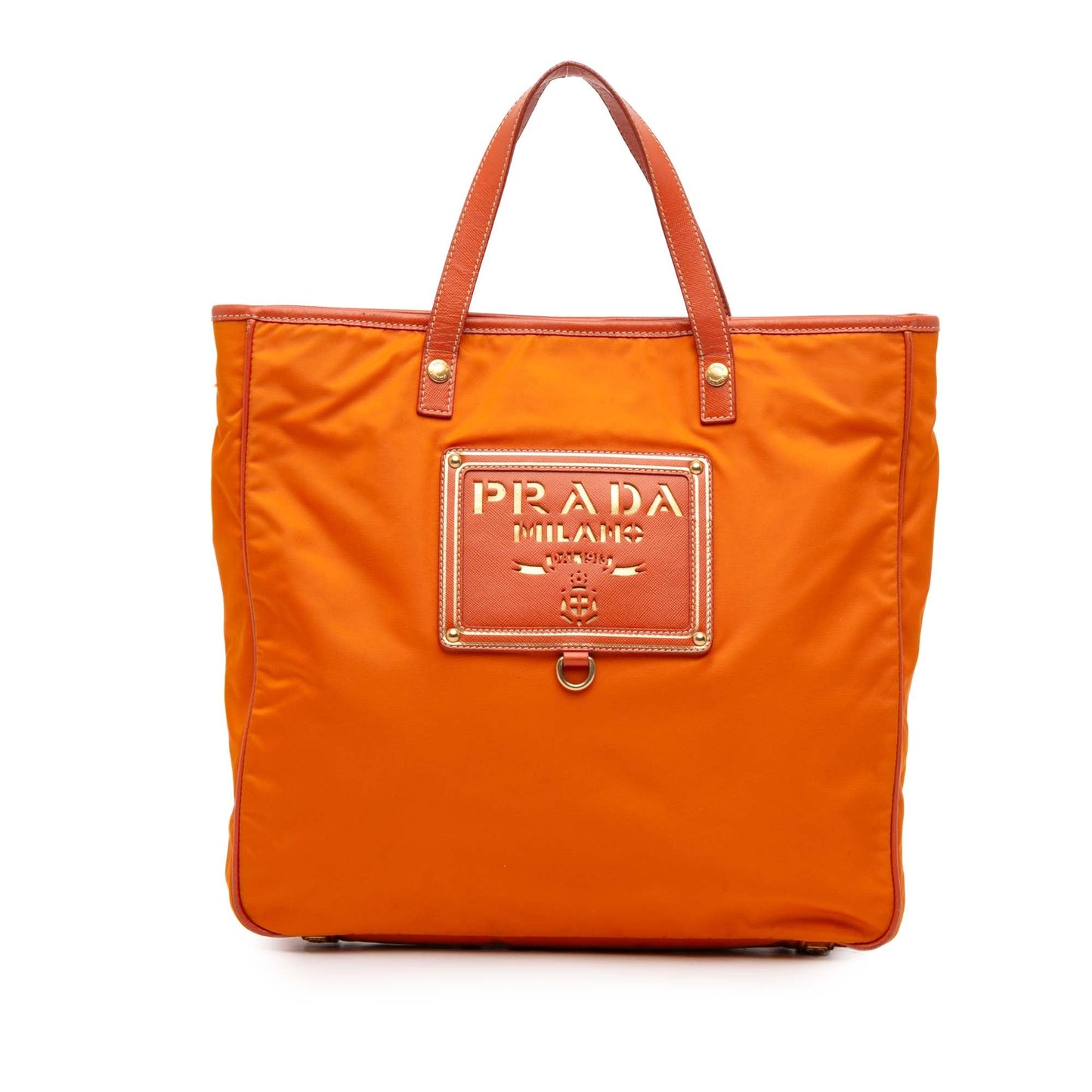 Prada Saffiano Trimmed Tessuto Logo Oro Satchel