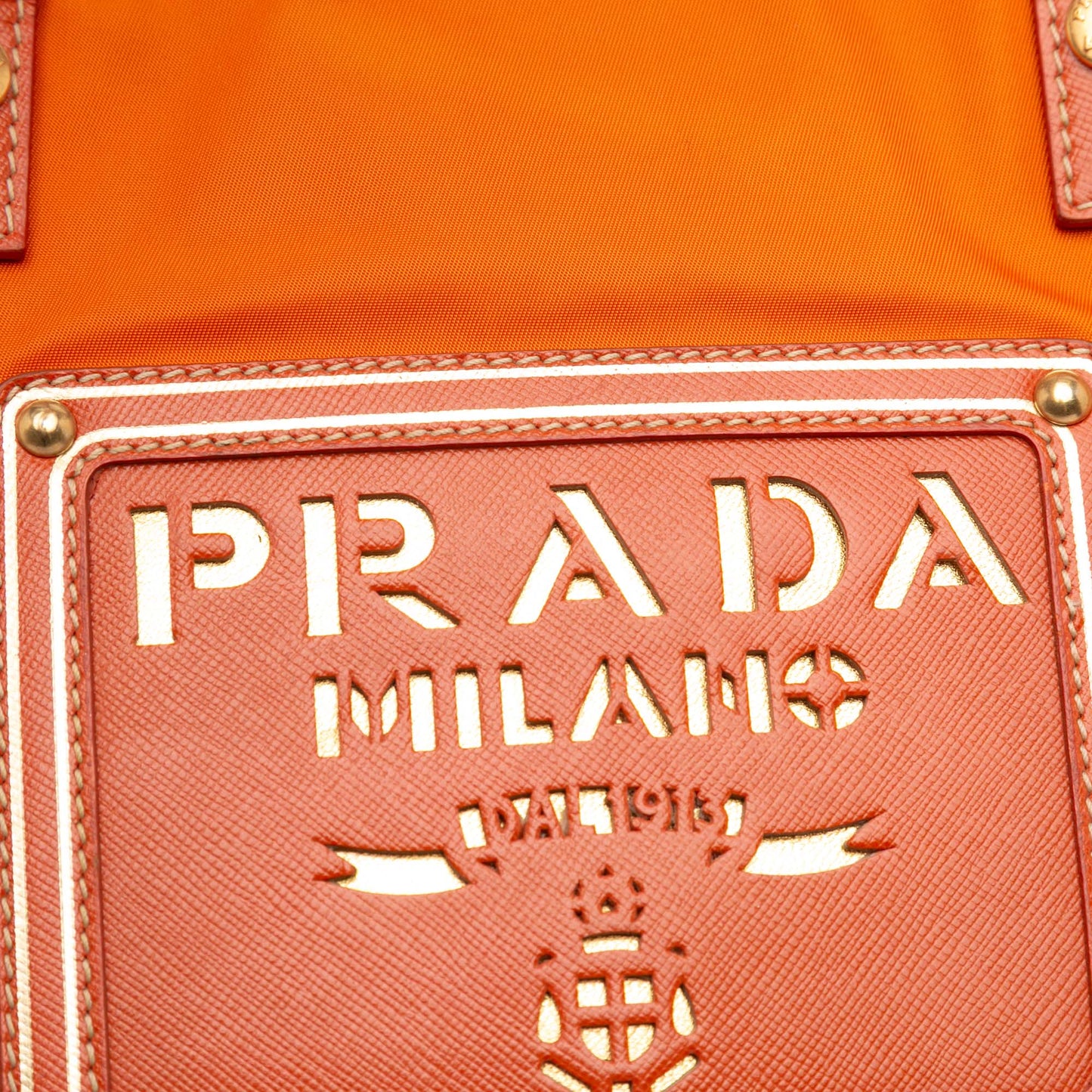 Prada Saffiano Trimmed Tessuto Logo Oro Satchel