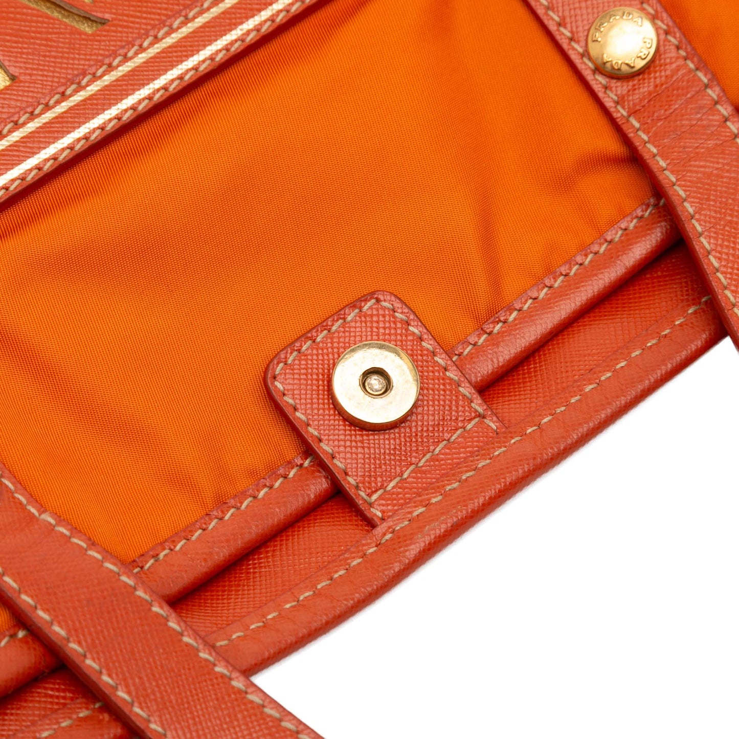 Prada Saffiano Trimmed Tessuto Logo Oro Satchel
