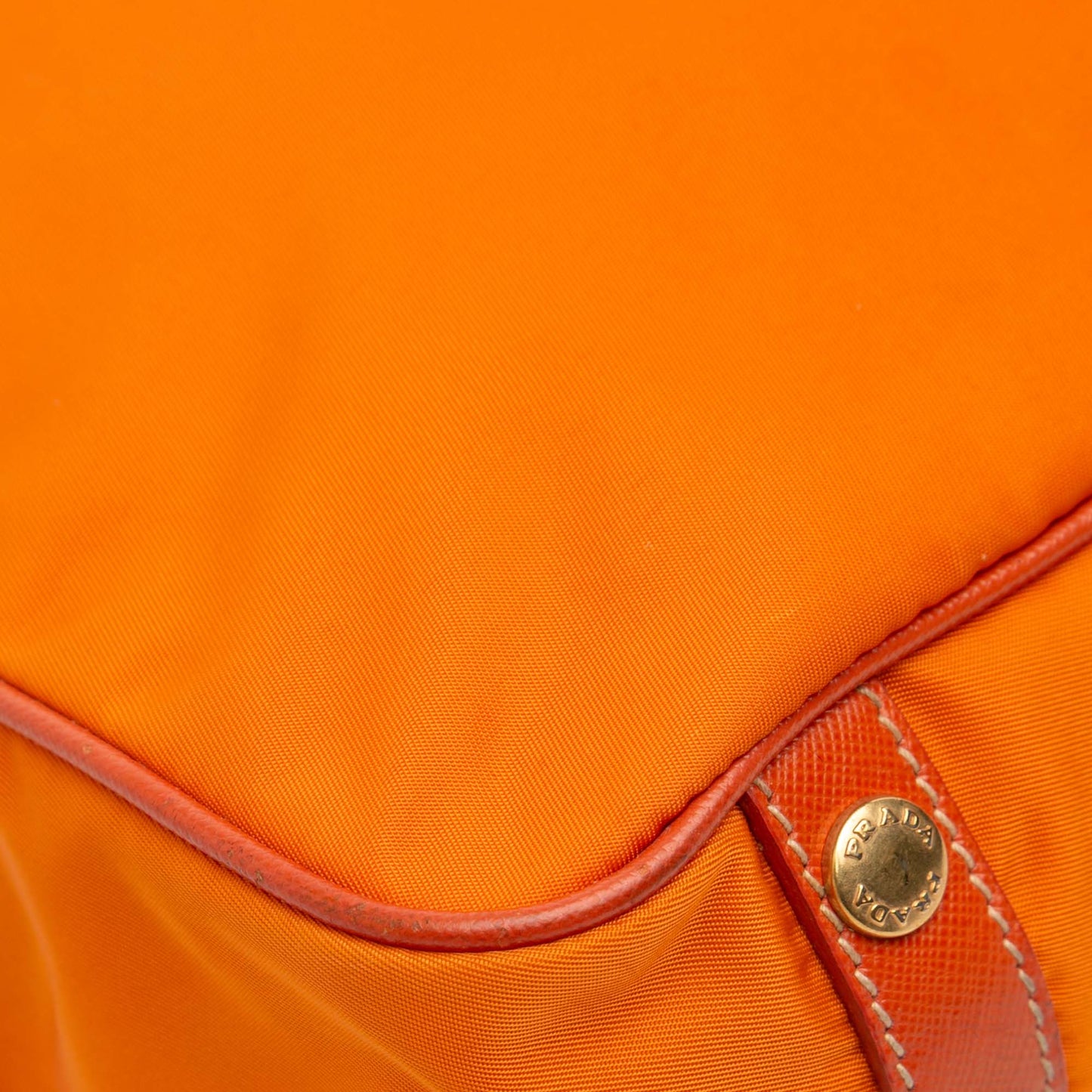 Prada Saffiano Trimmed Tessuto Logo Oro Satchel