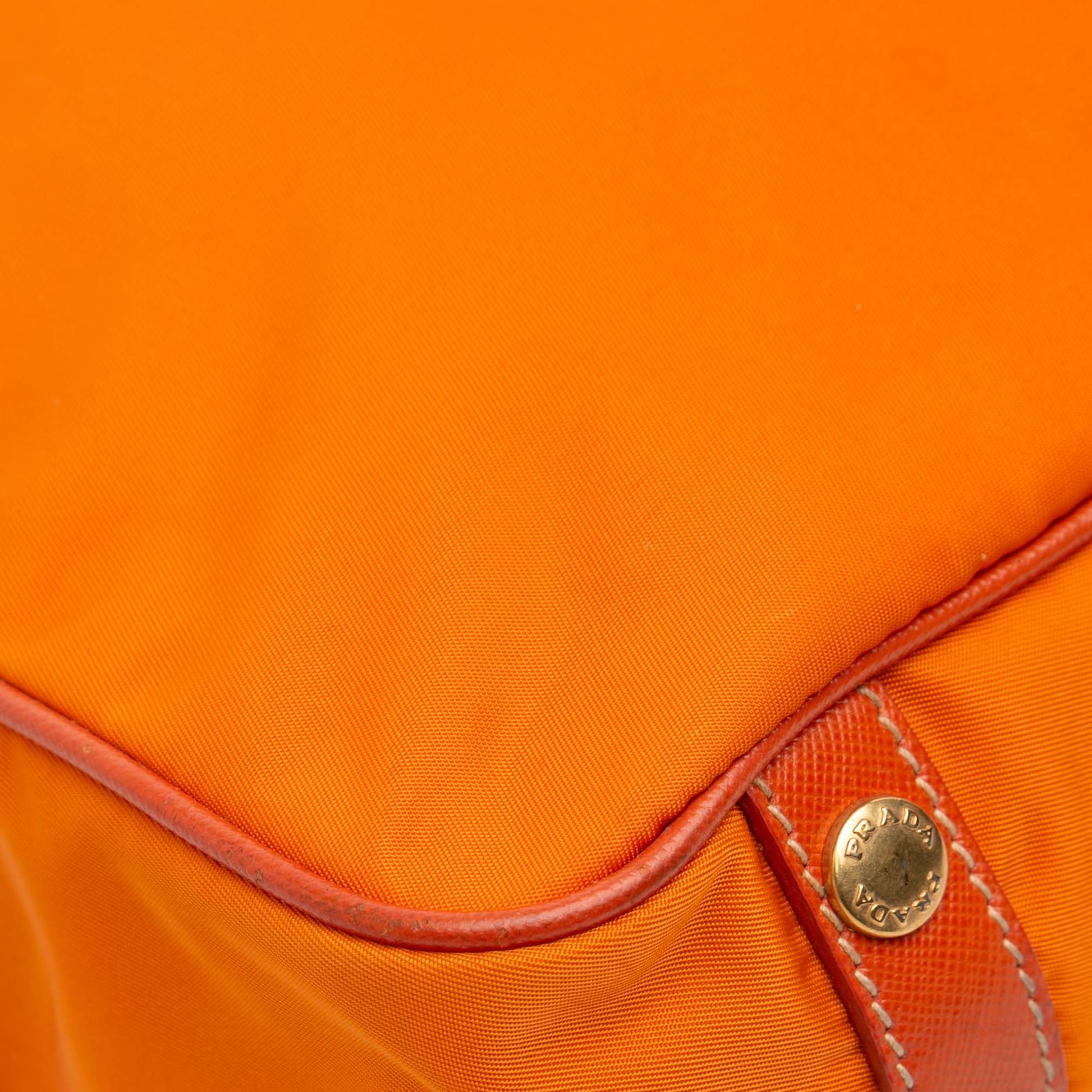 Prada Saffiano Trimmed Tessuto Logo Oro Satchel