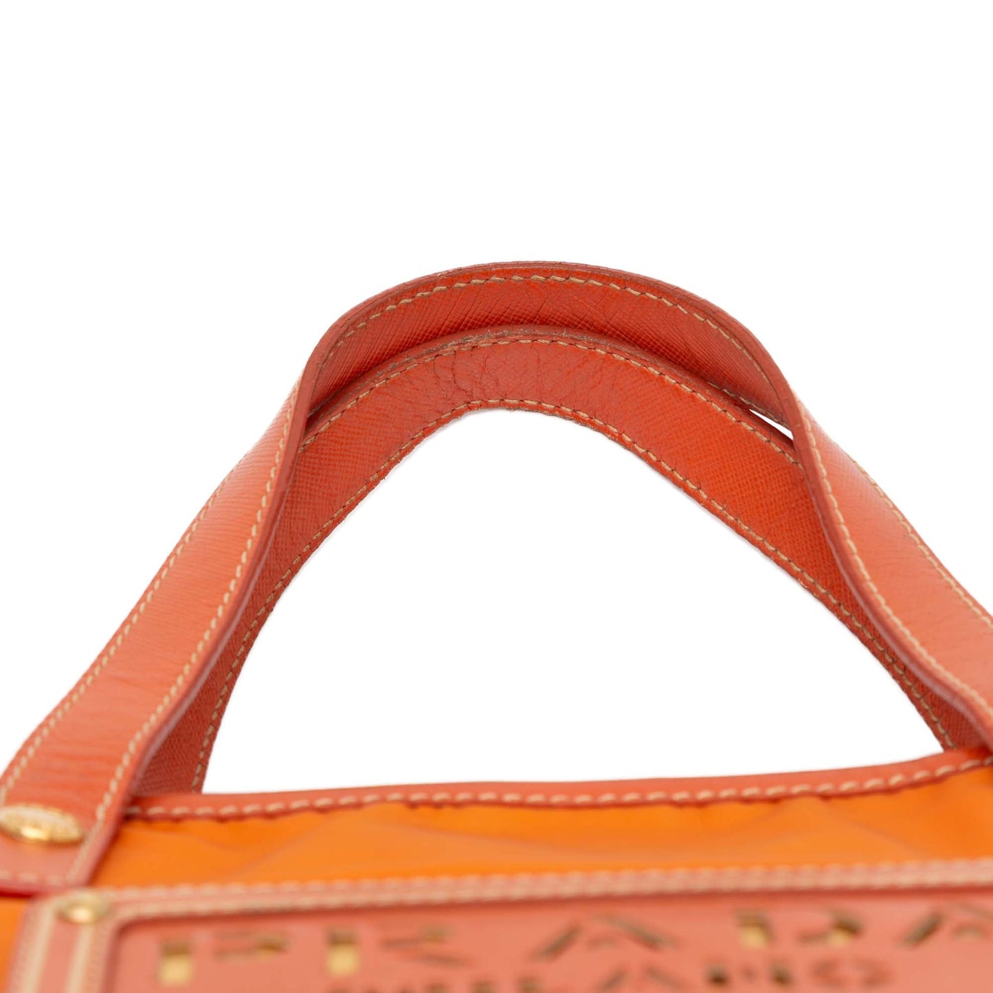 Prada Saffiano Trimmed Tessuto Logo Oro Satchel