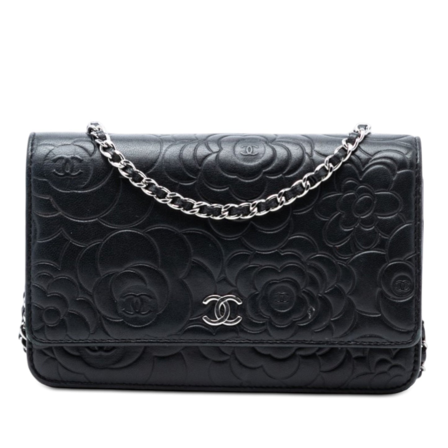 CC Embossed Lambskin Camellia Wallet On Chain