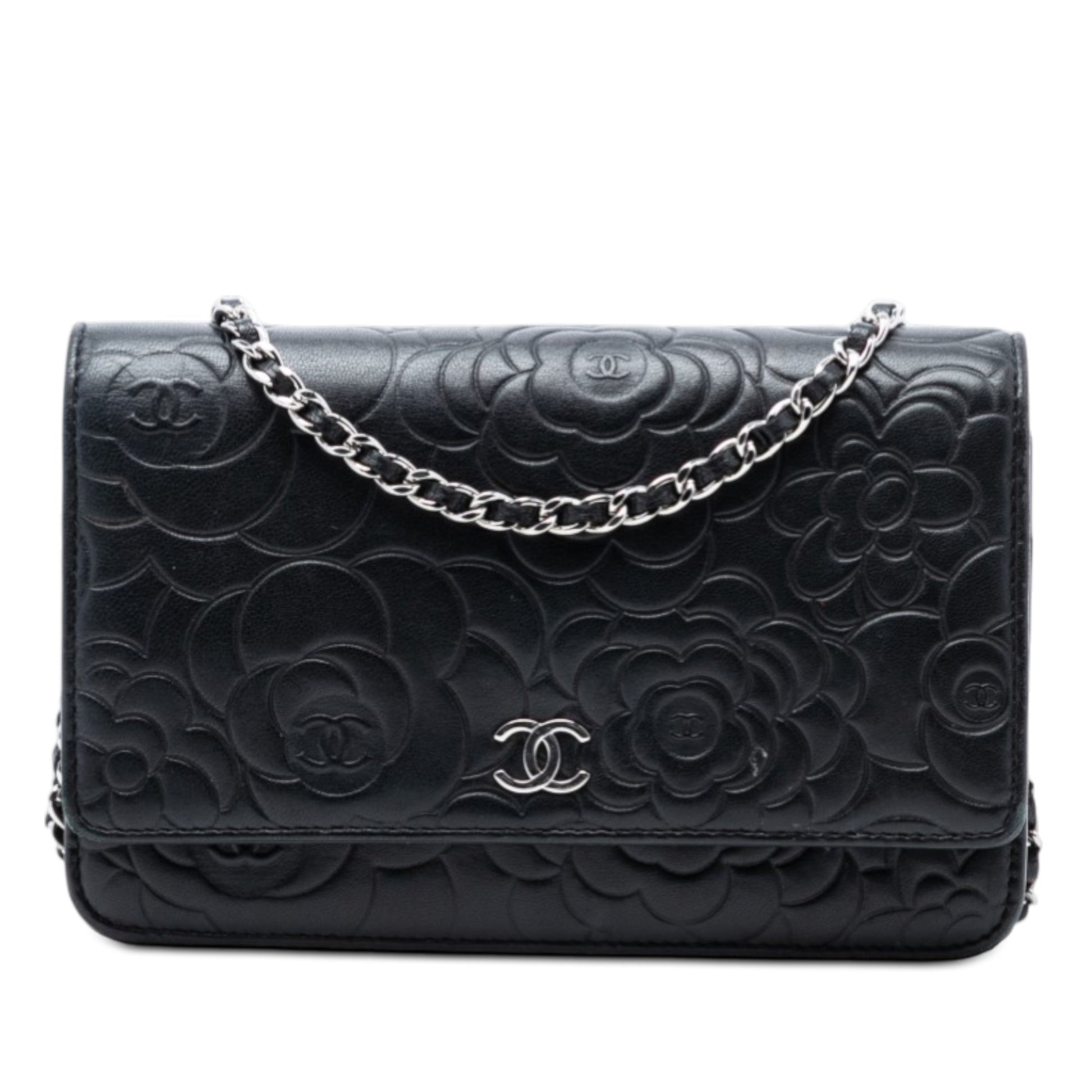 CC Embossed Lambskin Camellia Wallet On Chain