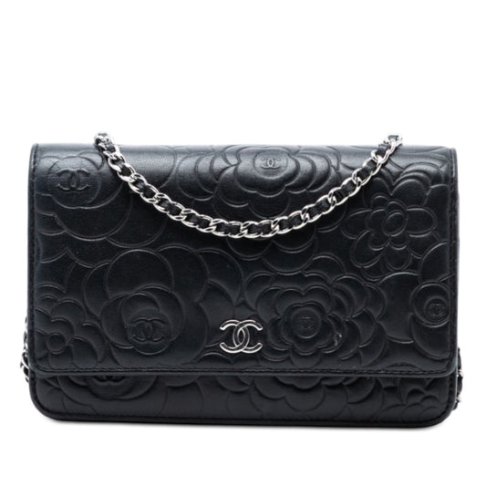 CC Embossed Lambskin Camellia Wallet On Chain