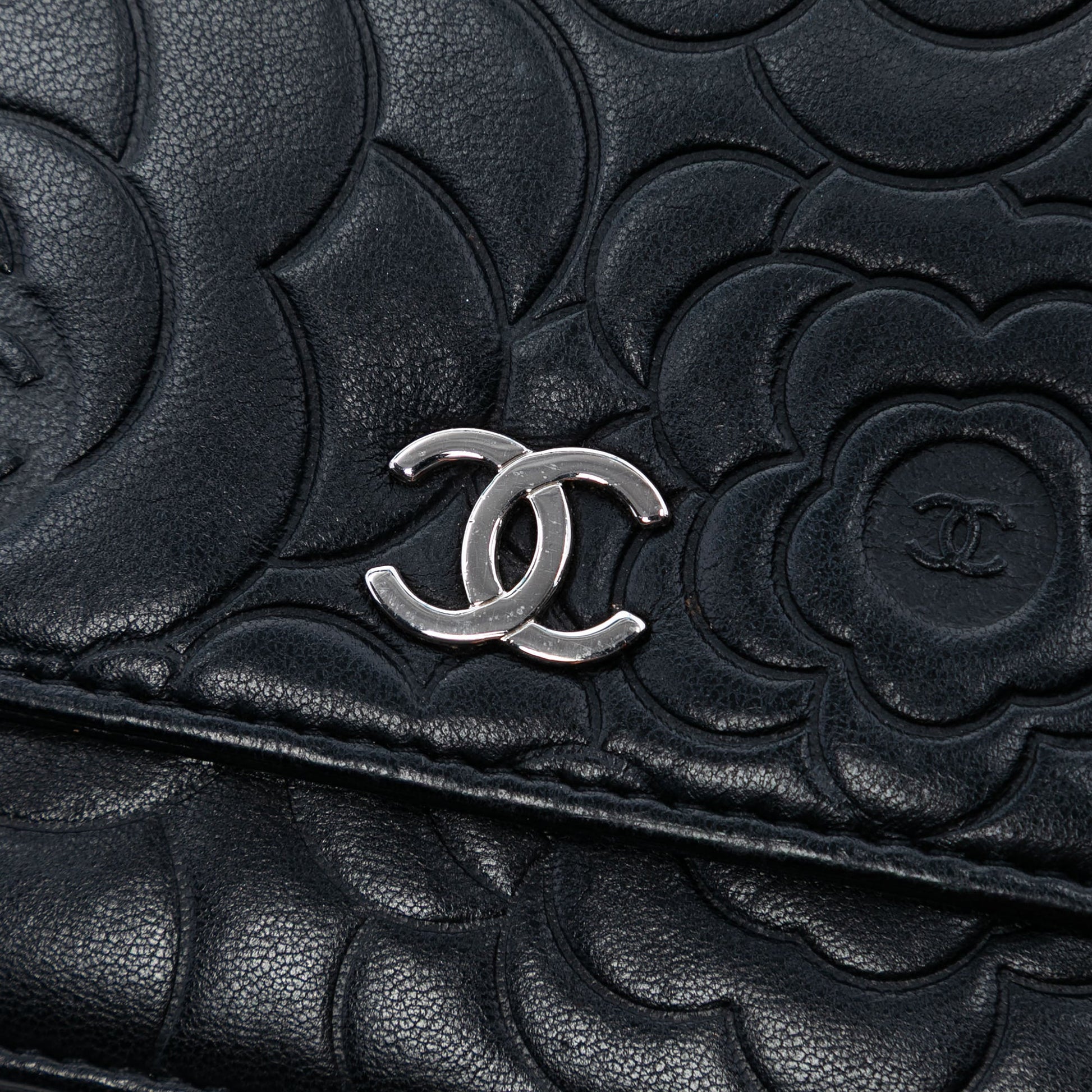 CC Embossed Lambskin Camellia Wallet On Chain