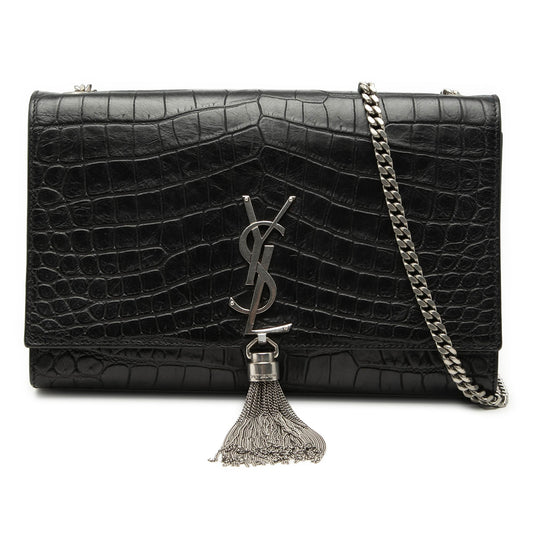 Medium Croc Embossed Leather Kate Tassel Crossbody