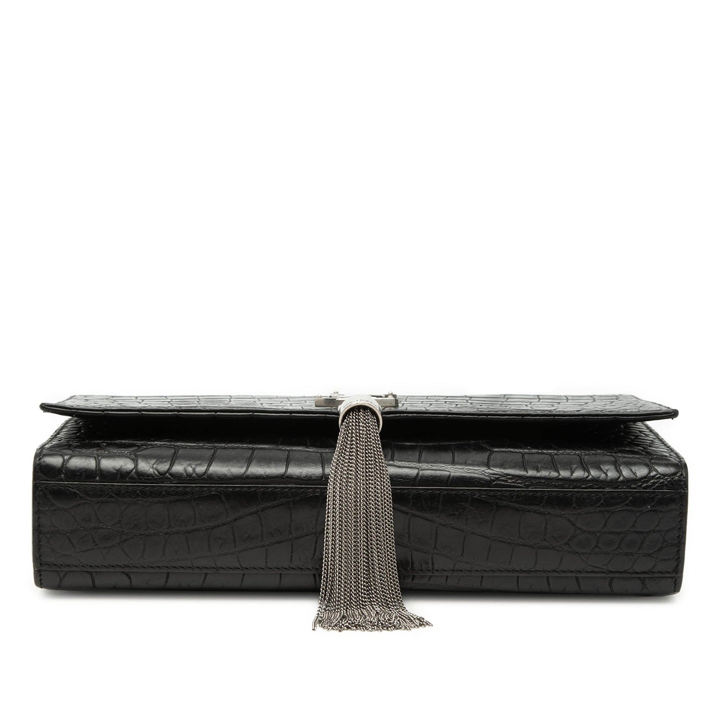 Medium Croc Embossed Leather Kate Tassel Crossbody