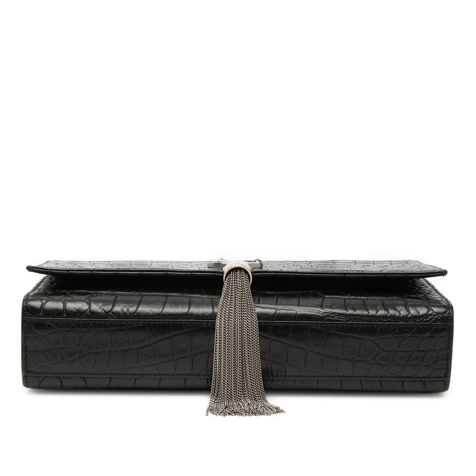 Medium Croc Embossed Leather Kate Tassel Crossbody