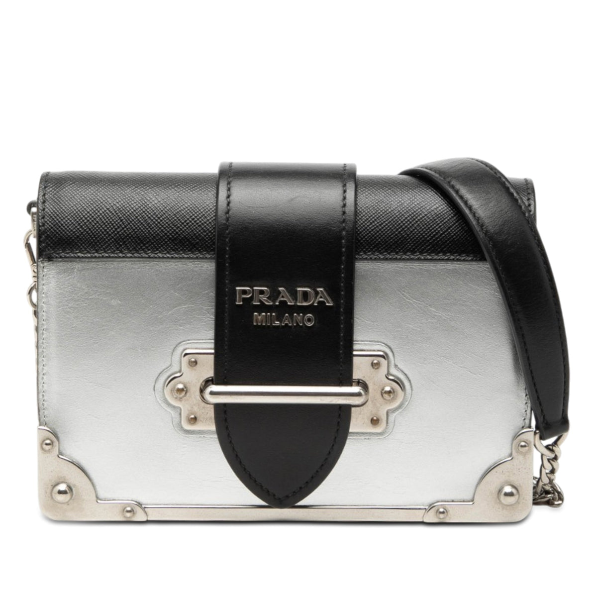 Prada Saffiano Trimmed Metallic Vitello Cahier Bag