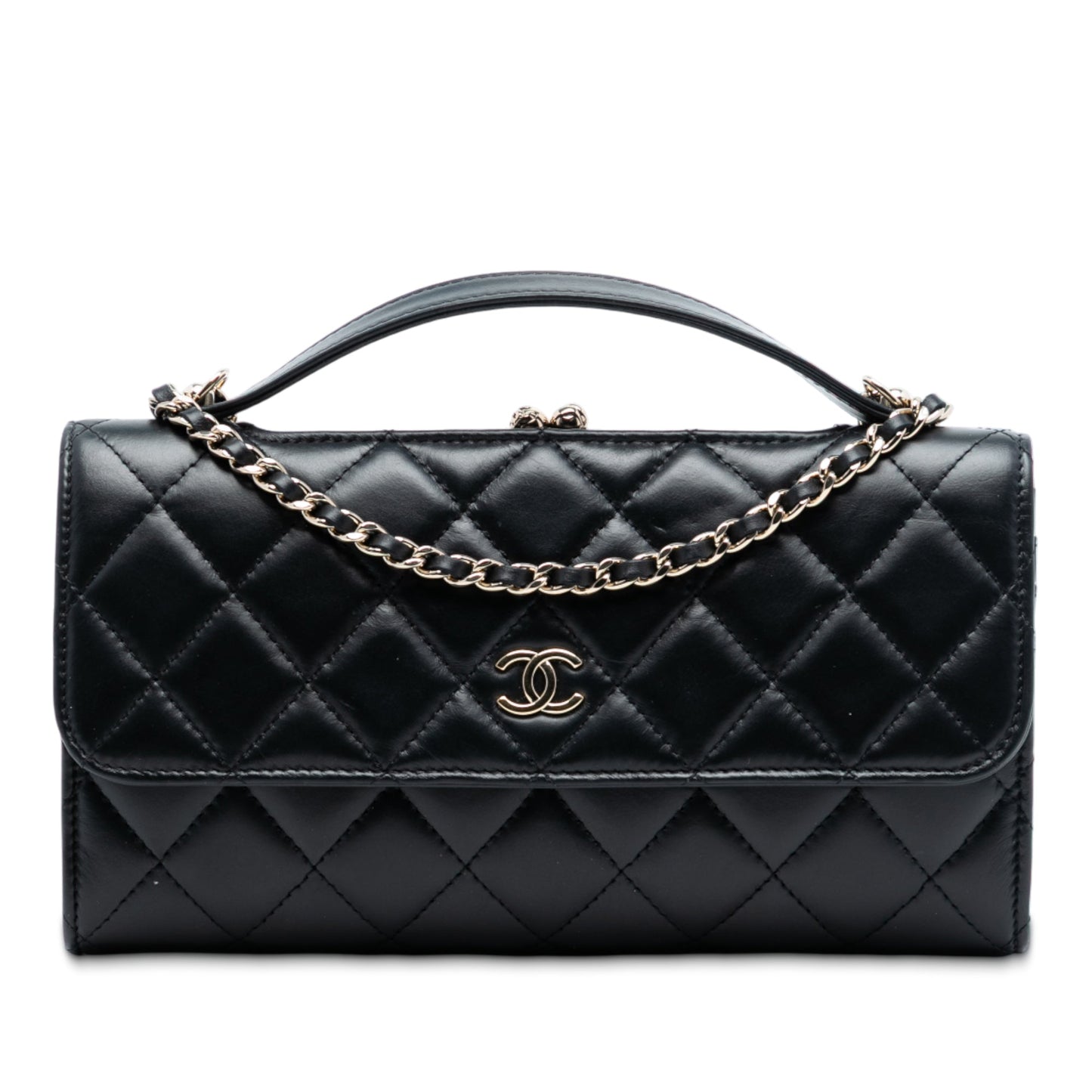Chanel CC Quilted Calfskin Kiss Lock Flap Phone Holder On Chain