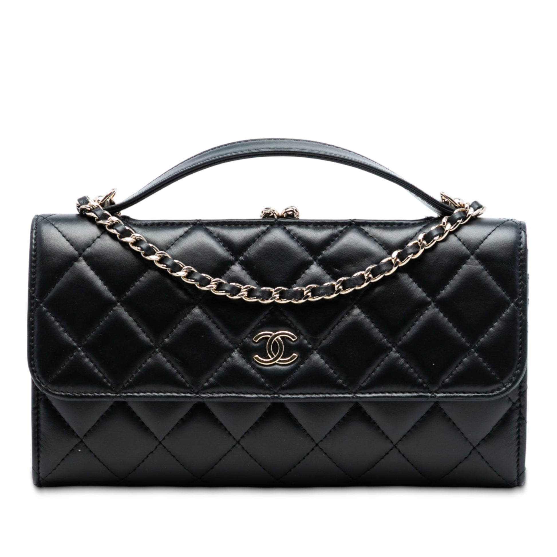 Chanel CC Quilted Calfskin Kiss Lock Flap Phone Holder On Chain