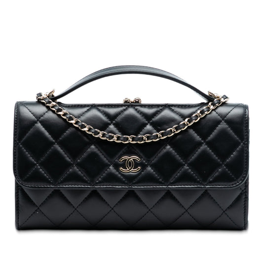Chanel CC Quilted Calfskin Kiss Lock Flap Phone Holder On Chain