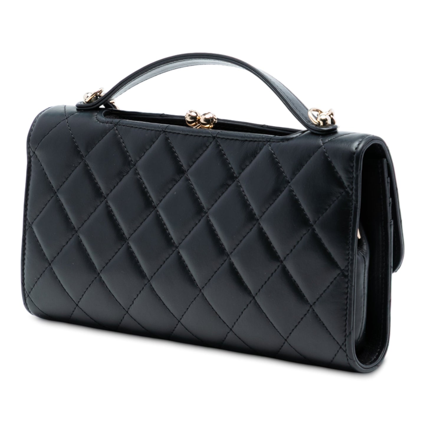 Chanel CC Quilted Calfskin Kiss Lock Flap Phone Holder On Chain