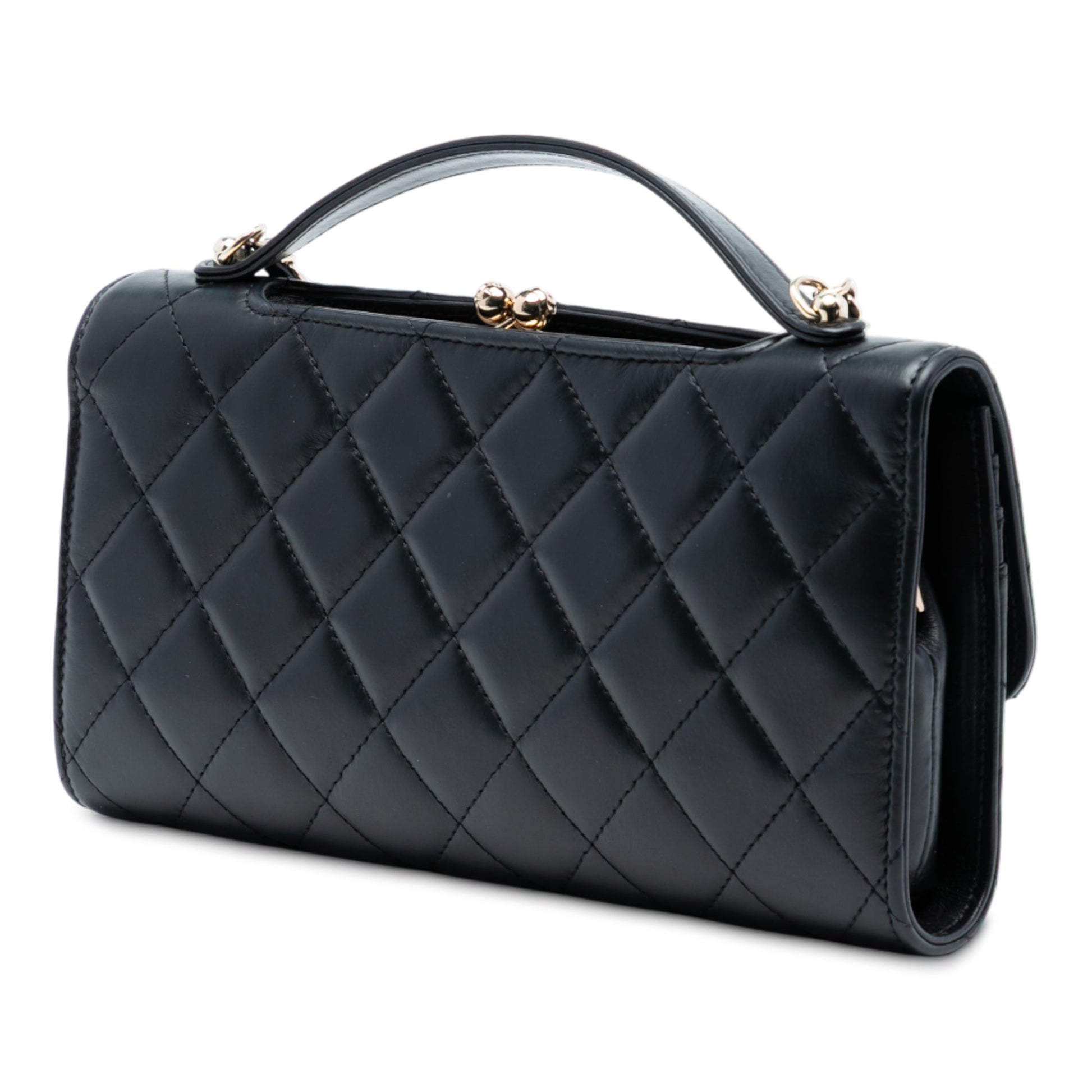 Chanel CC Quilted Calfskin Kiss Lock Flap Phone Holder On Chain