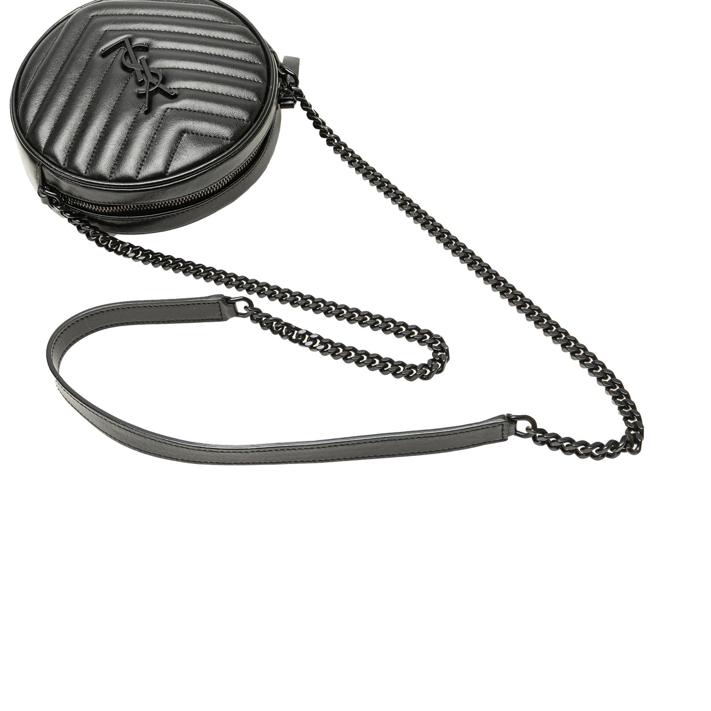 Saint Laurent Chevron Calfskin Round Vinyle Camera Bag