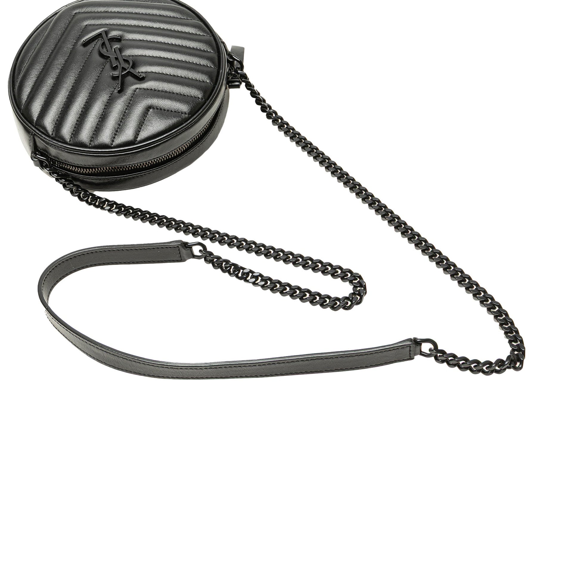 Saint Laurent Chevron Calfskin Round Vinyle Camera Bag
