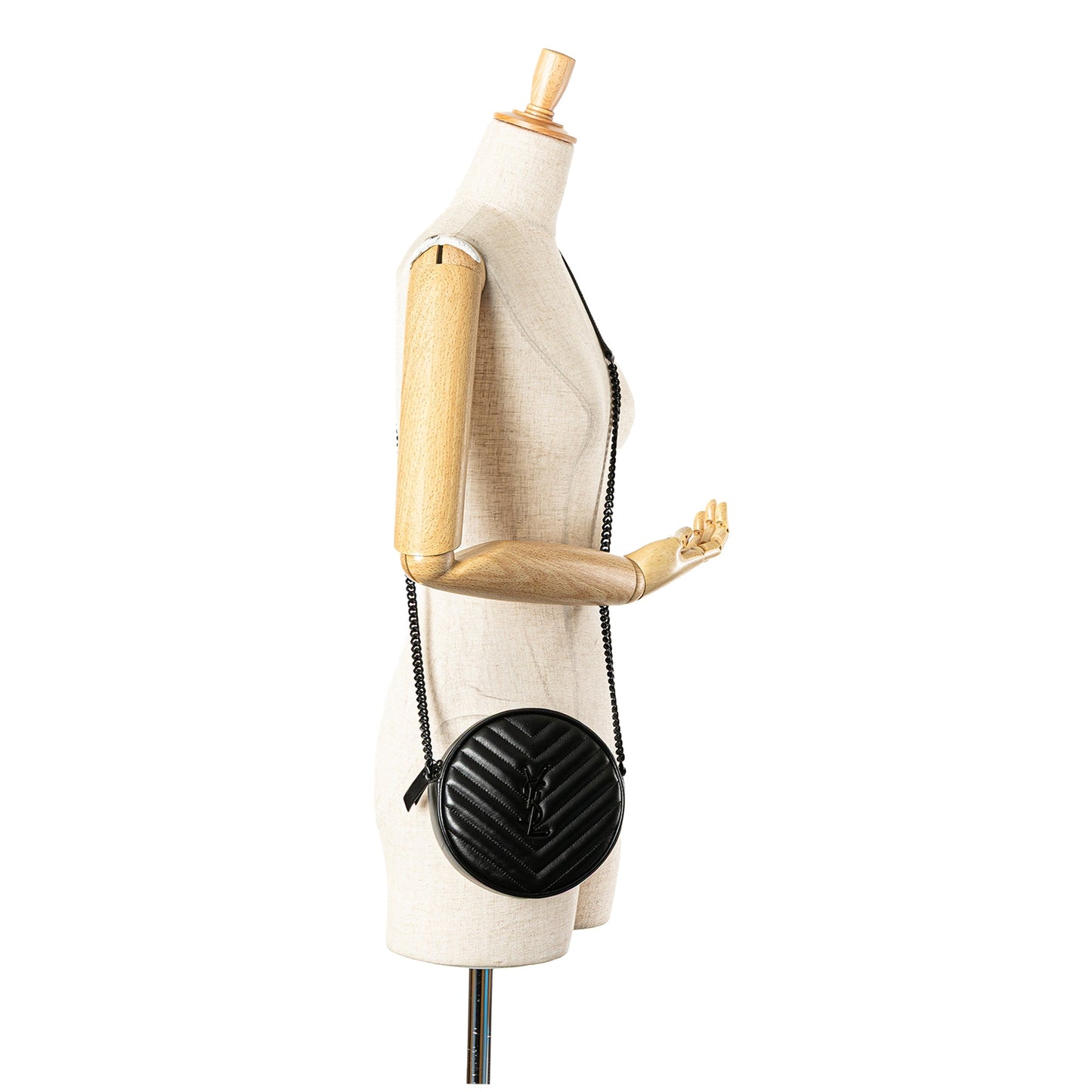 Saint Laurent Chevron Calfskin Round Vinyle Camera Bag