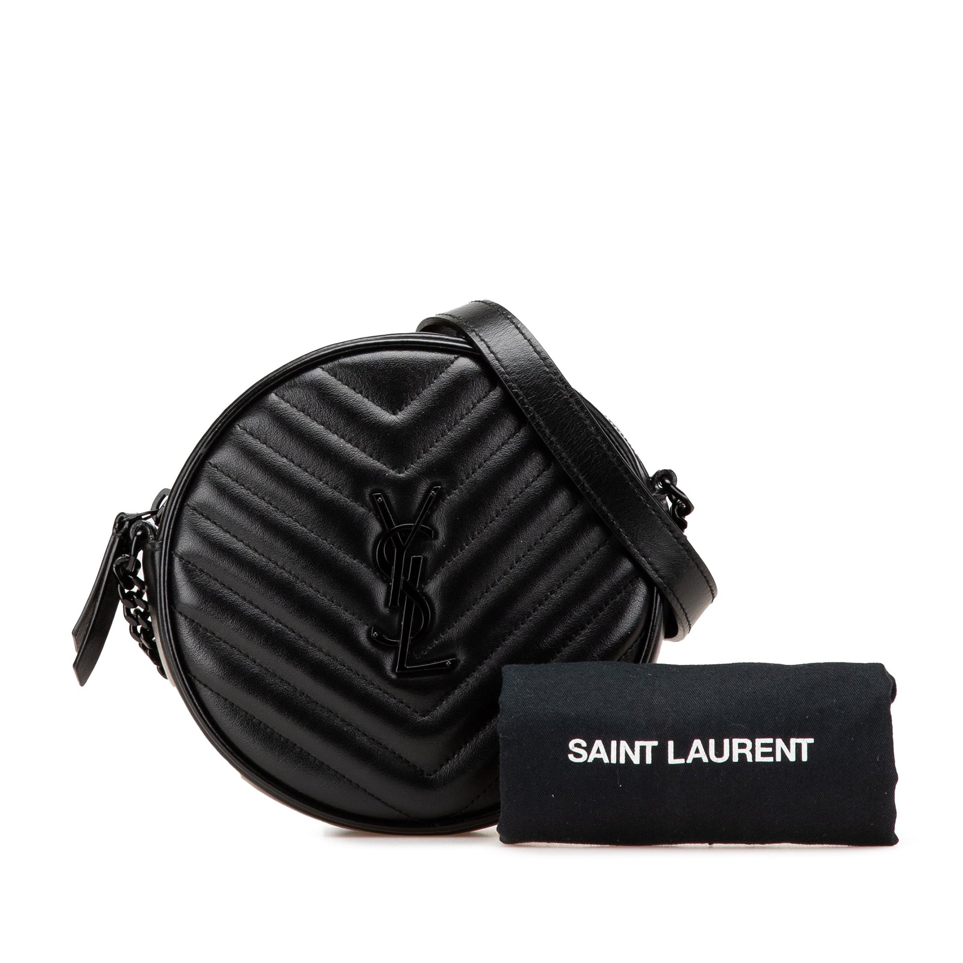Saint Laurent Chevron Calfskin Round Vinyle Camera Bag