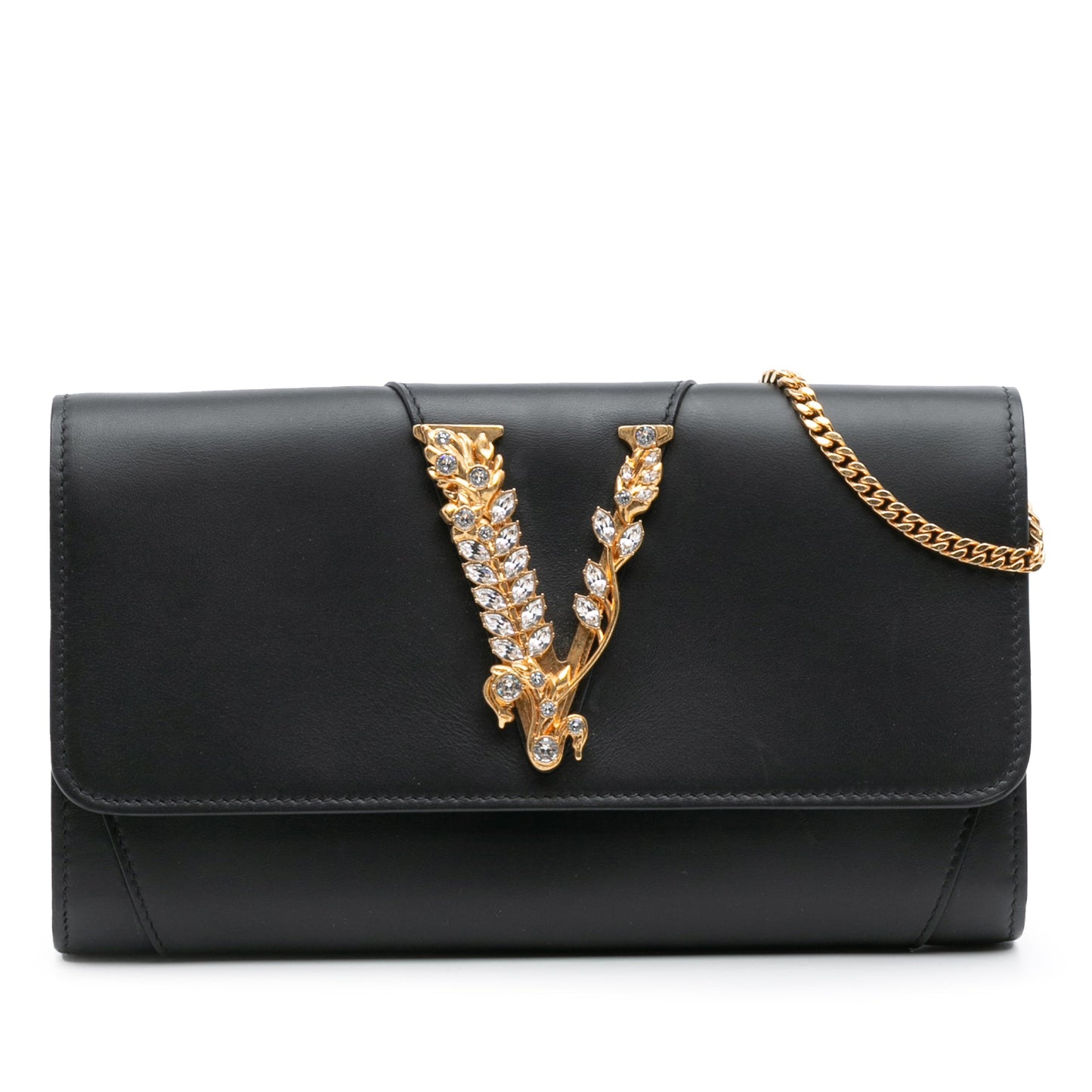 Versace Leather Crystal Virtus Chain Crossbody