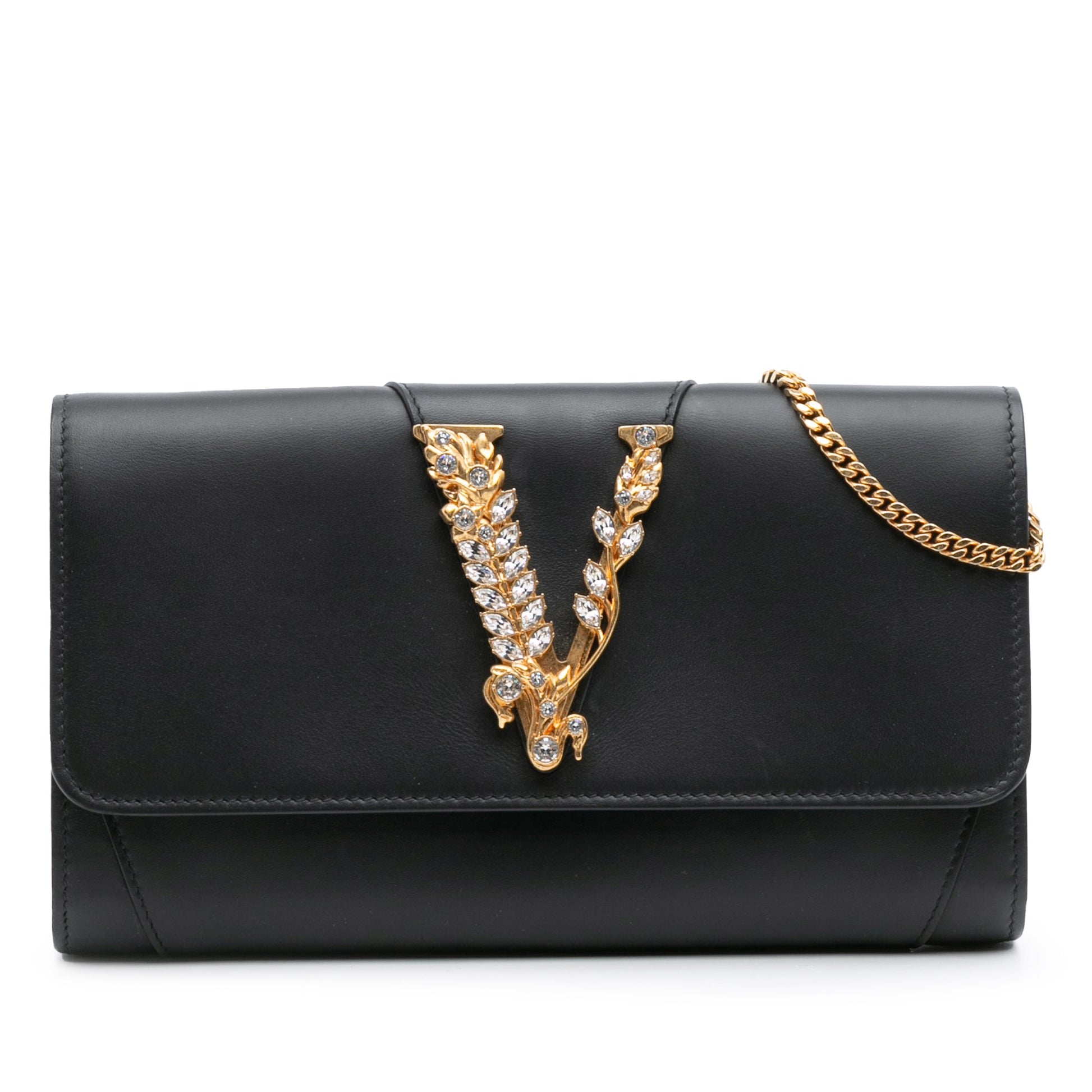 Versace Leather Crystal Virtus Chain Crossbody