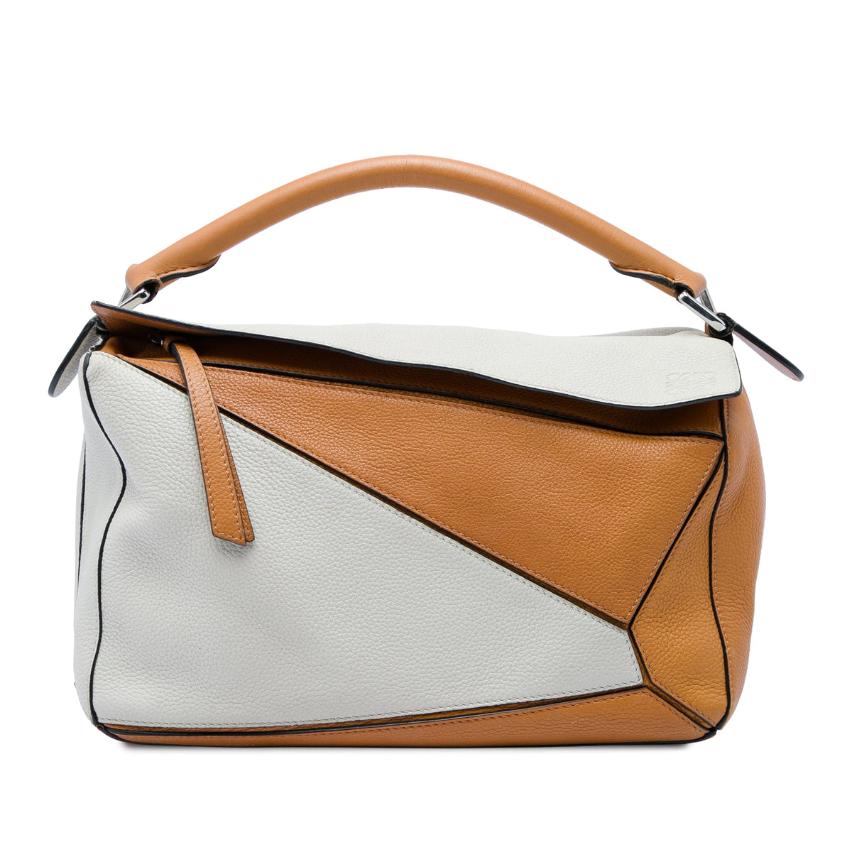LOEWE Medium Bicolor Calfskin Puzzle Satchel — Brown