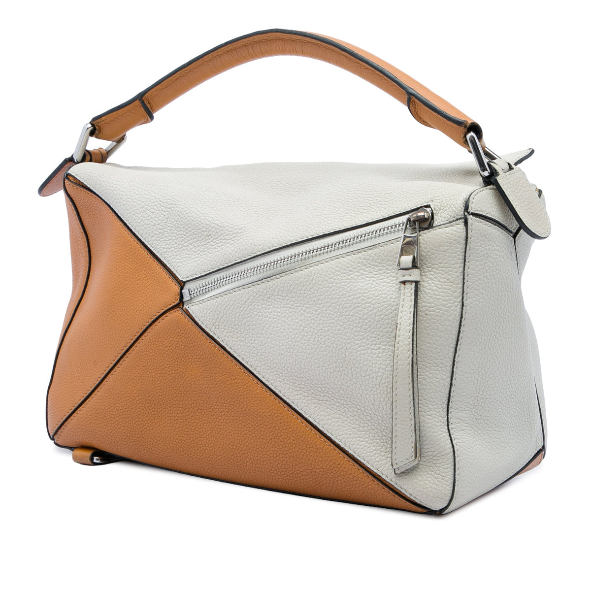 LOEWE Medium Bicolor Calfskin Puzzle Satchel — Brown