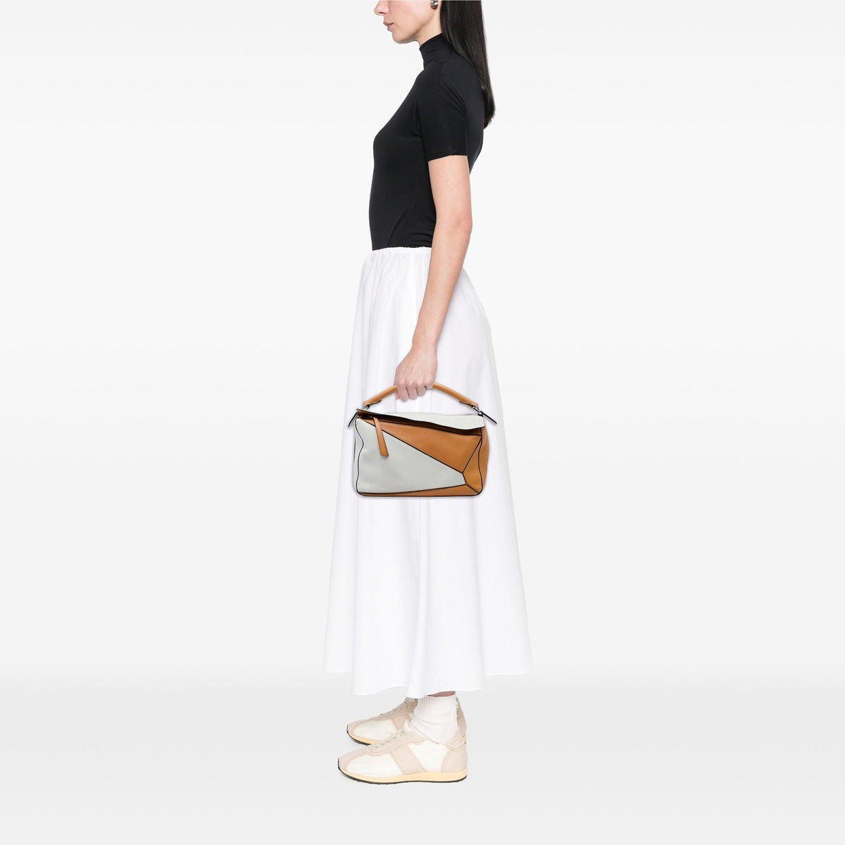 LOEWE Medium Bicolor Calfskin Puzzle Satchel — Brown