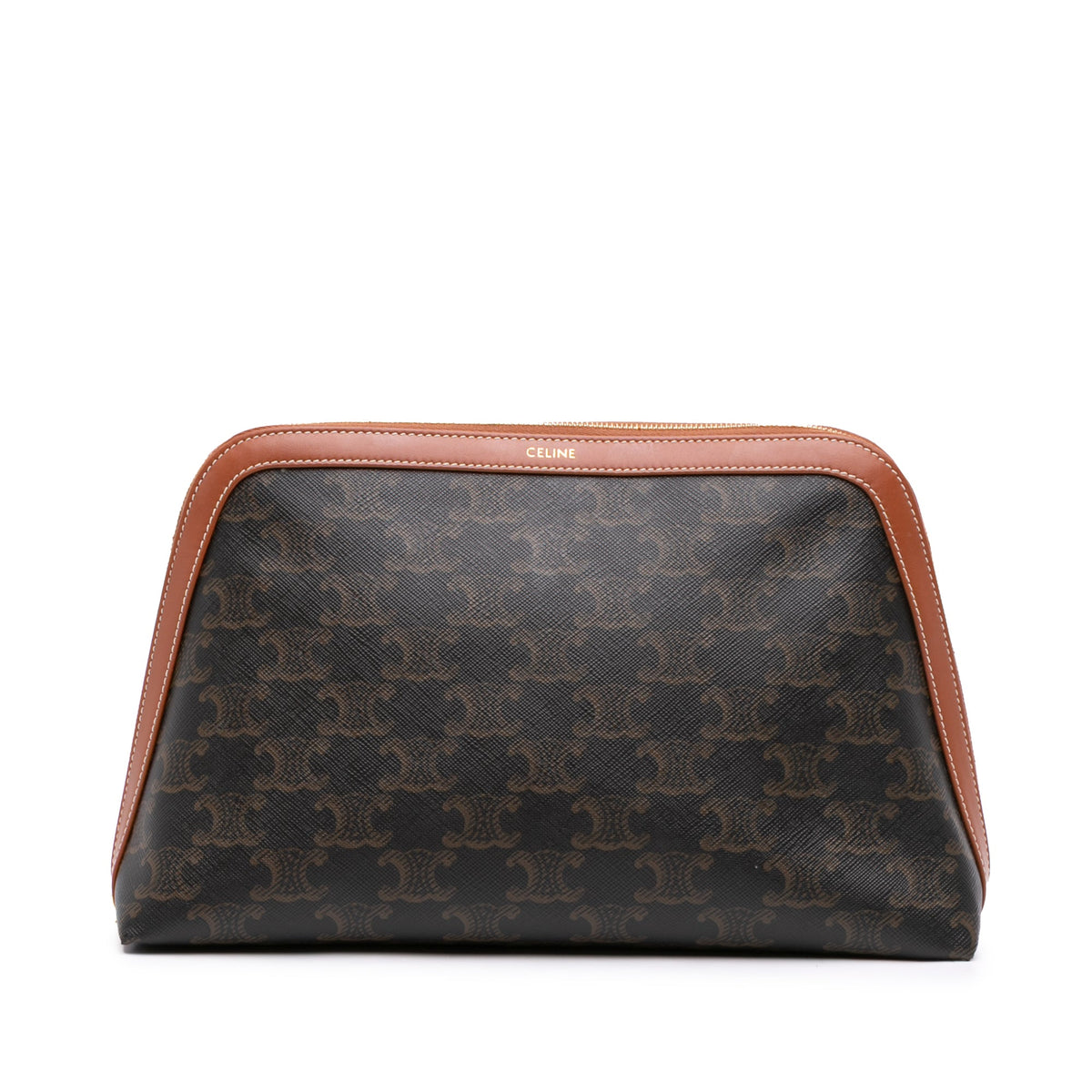 Celine Triomphe Coated Canvas Clutch — Brown