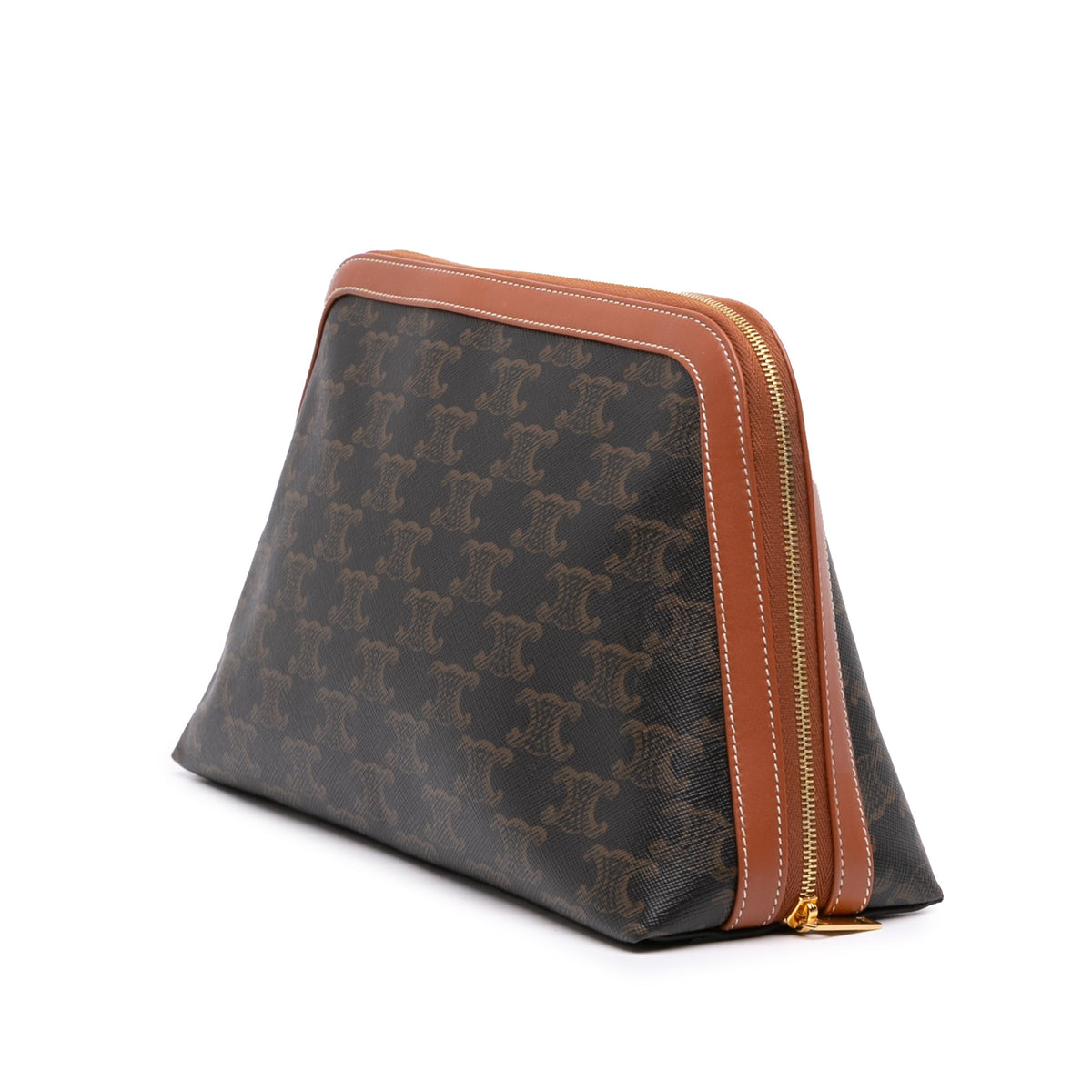Celine Triomphe Coated Canvas Clutch — Brown