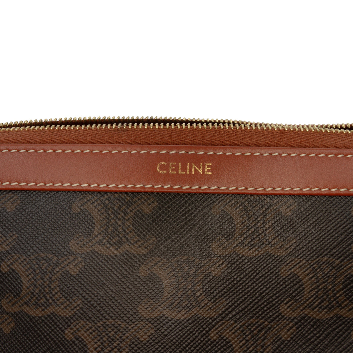 Celine Triomphe Coated Canvas Clutch — Brown
