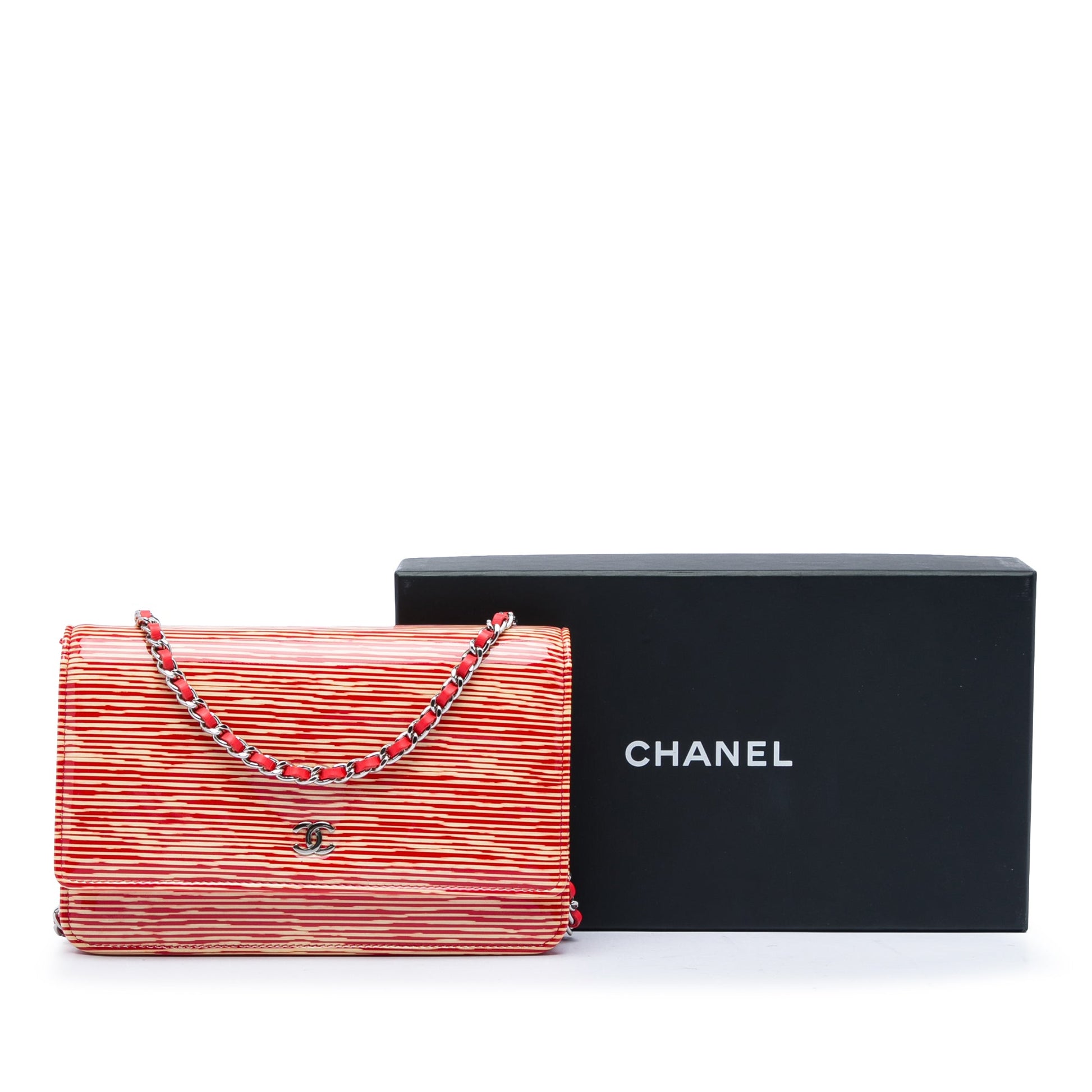 Chanel CC Striped Patent Wallet On Chain