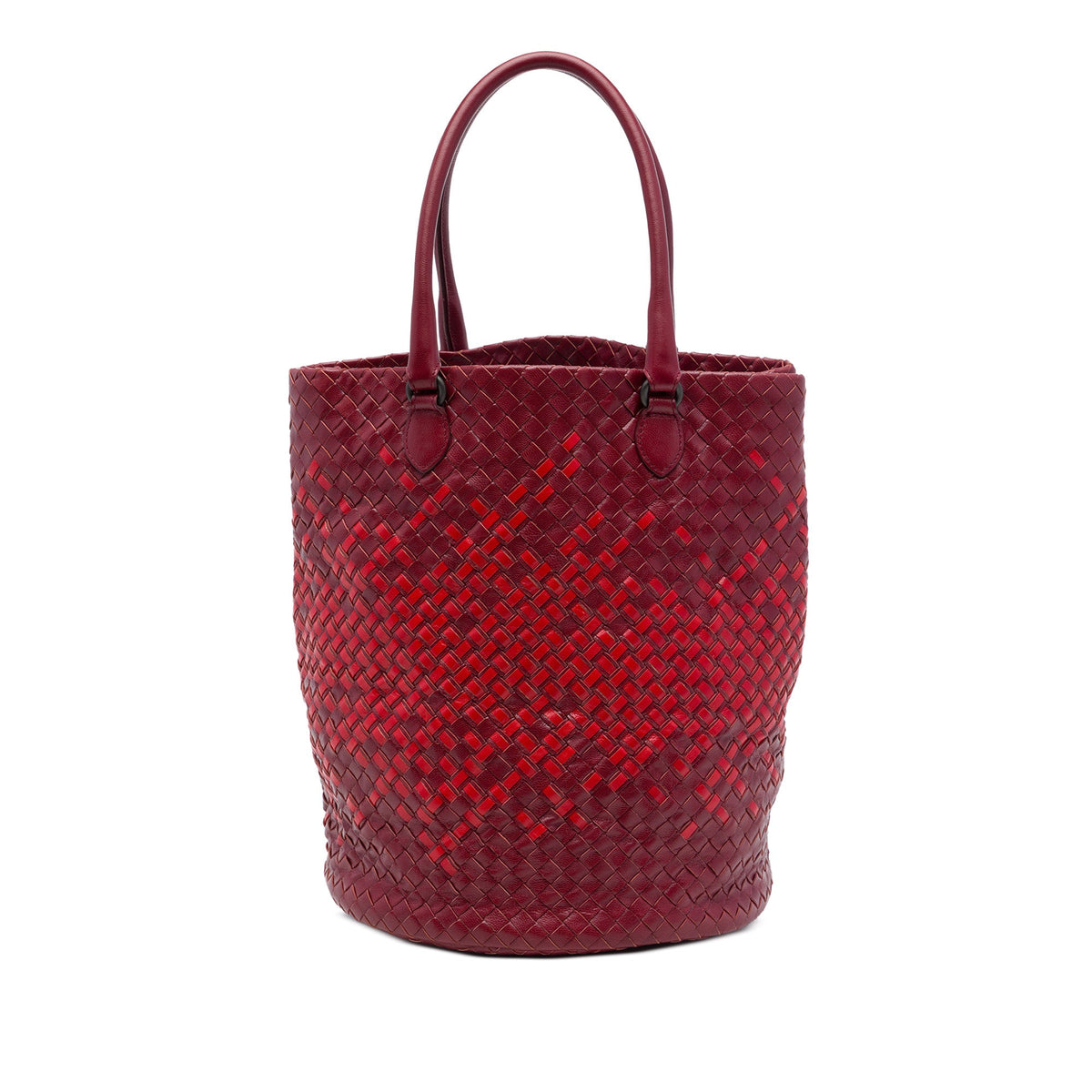 Bottega Veneta Bicolor Nappa Intrecciato Bucket Bag — Red