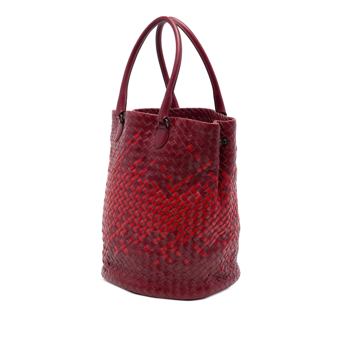 Bottega Veneta Bicolor Nappa Intrecciato Bucket Bag — Red