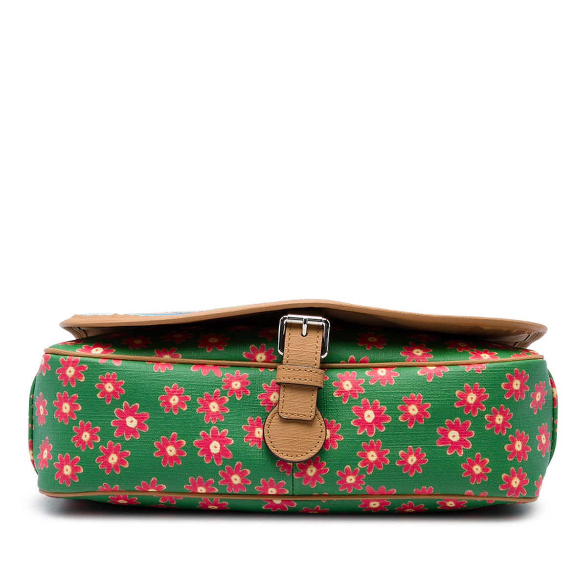 Gucci Kids Coated Canvas Floral Cat Print Messenger Bag — Green