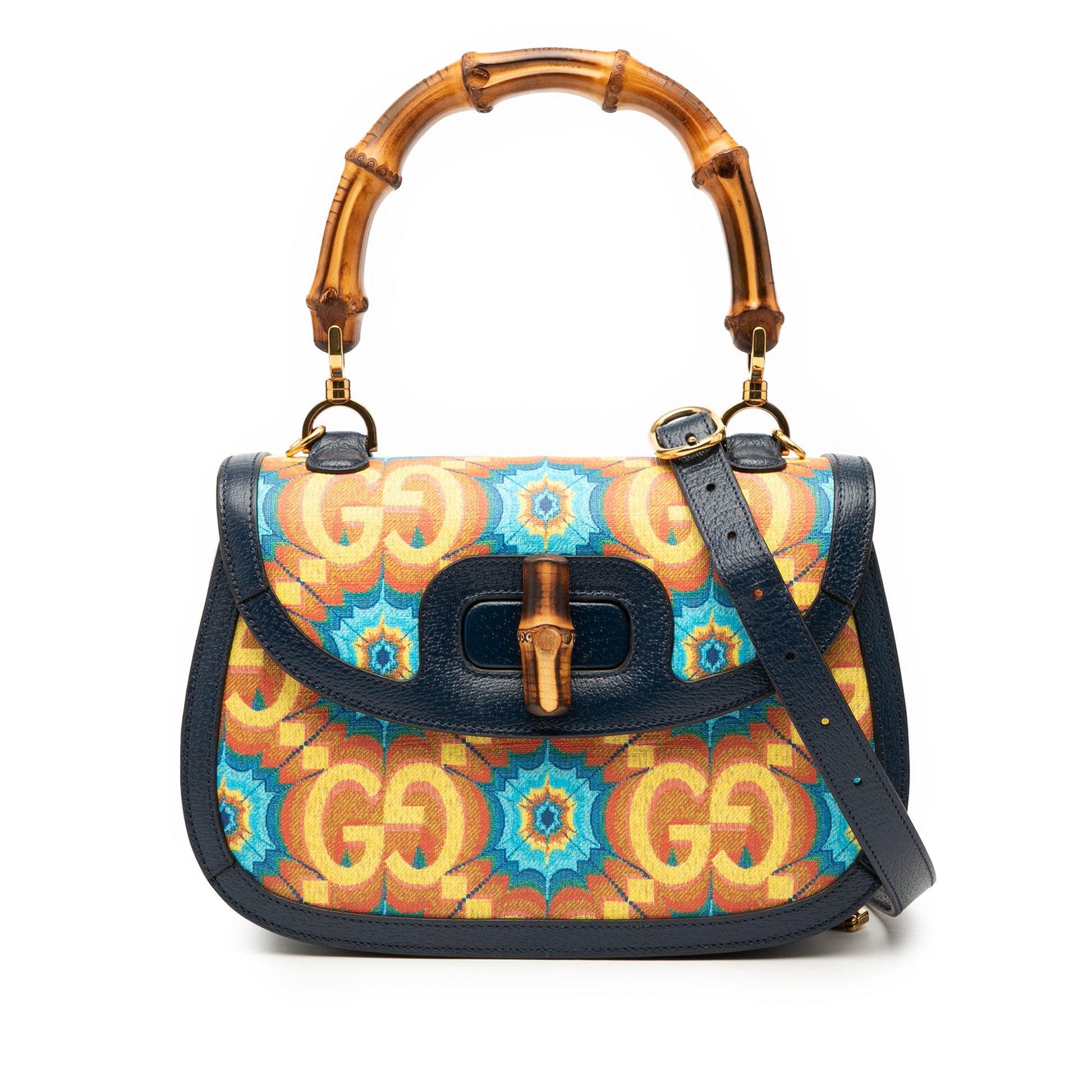Gucci 100th Anniversary Medium GG Coated Canvas Kaleidoscope 1947 Bamboo Top Handle Bag