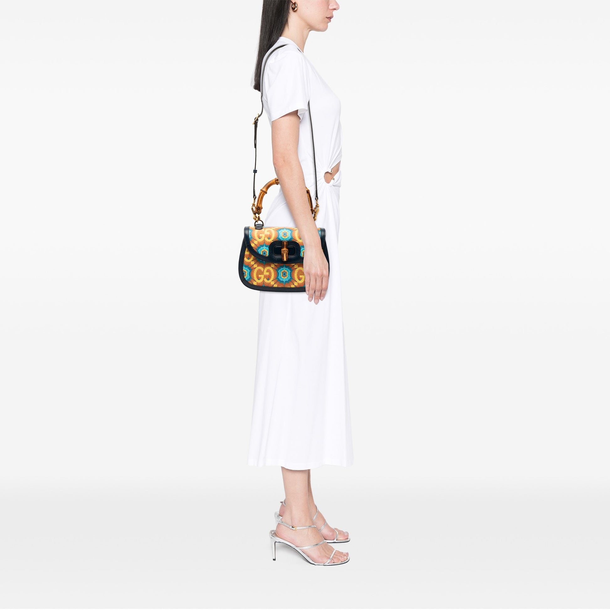 Gucci 100th Anniversary Medium GG Coated Canvas Kaleidoscope 1947 Bamboo Top Handle Bag