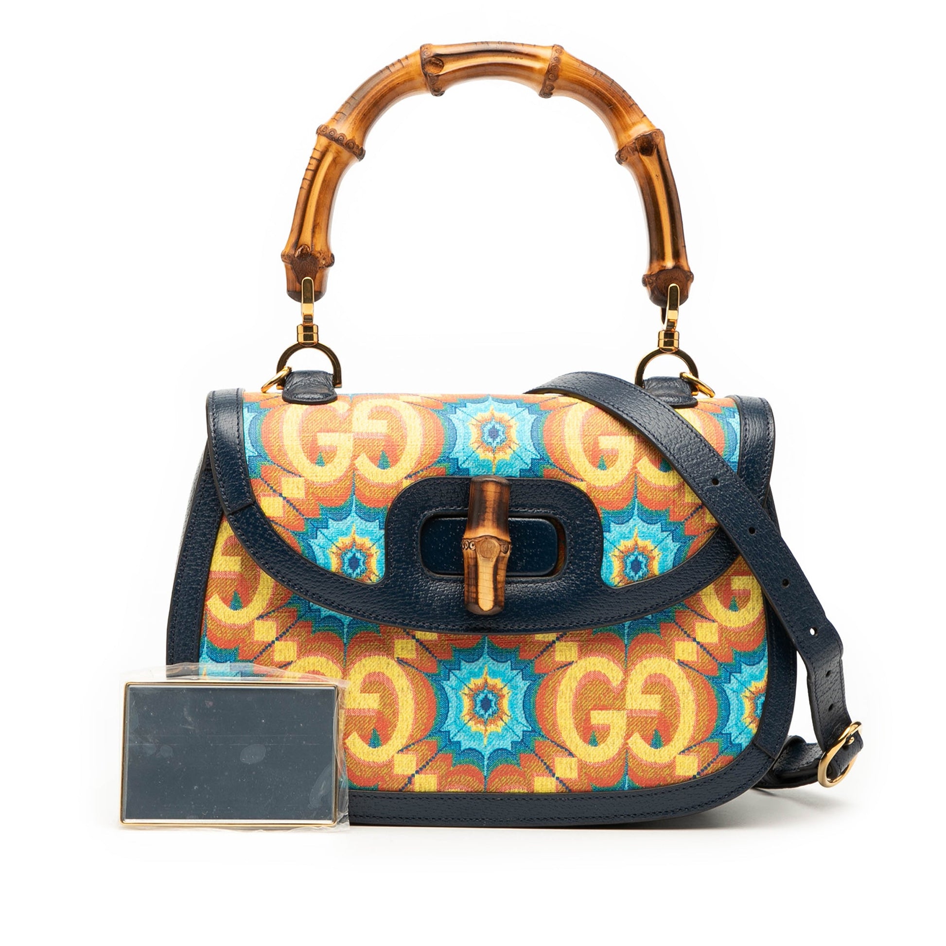 Gucci 100th Anniversary Medium GG Coated Canvas Kaleidoscope 1947 Bamboo Top Handle Bag
