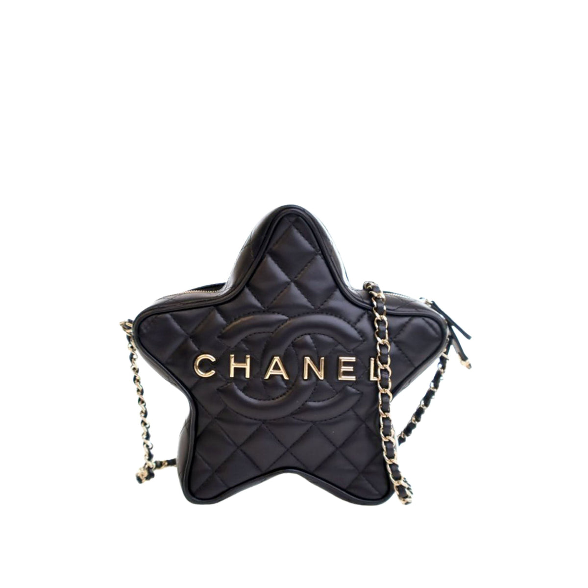Chanel Quilted Lambskin Walk Of Fame Star Crossbody — Black