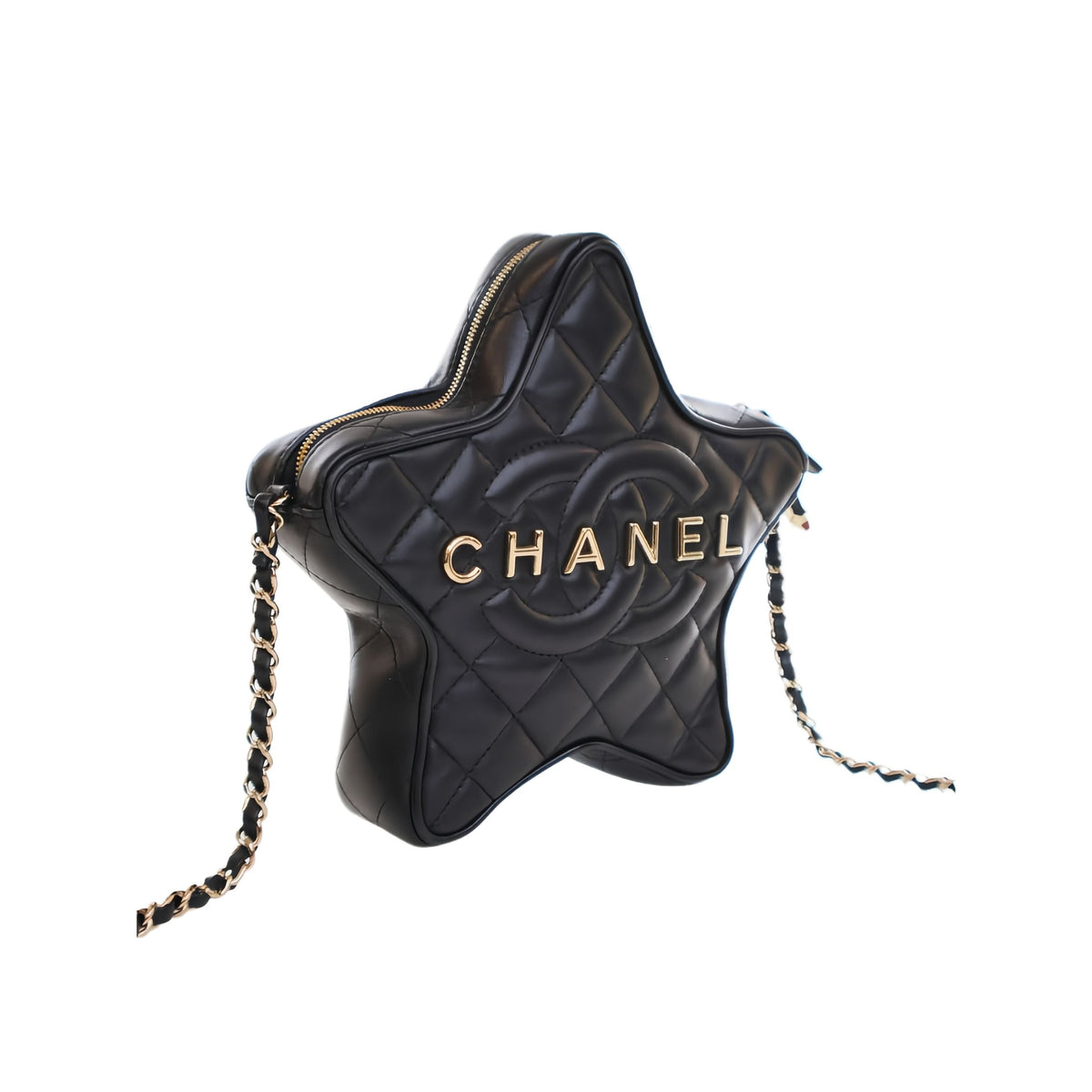 Chanel Quilted Lambskin Walk Of Fame Star Crossbody — Black