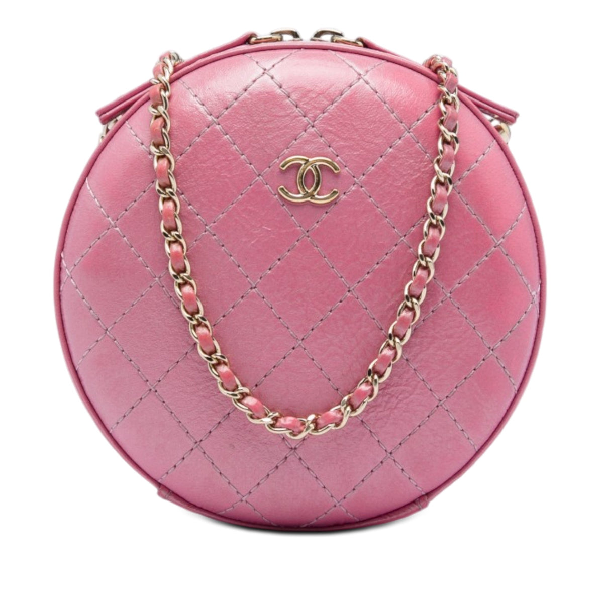 Chanel CC Stitched Calfskin Chain Round Crossbody