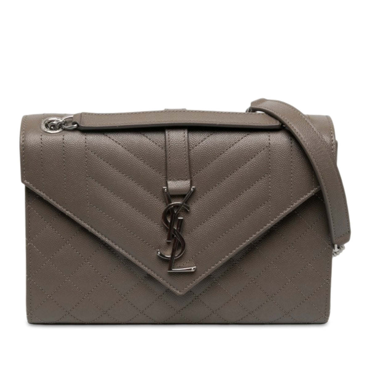 Saint Laurent Medium Grain De Poudre Triquilt Monogram Envelope Bag — Brown