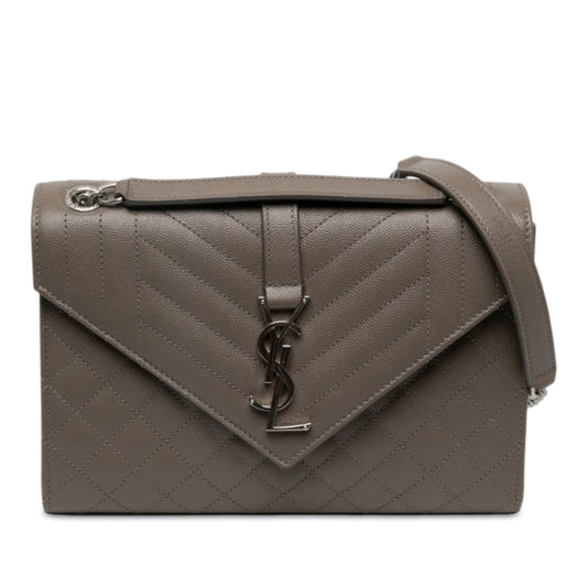 Saint Laurent Medium Grain De Poudre Triquilt Monogram Envelope Bag — Brown