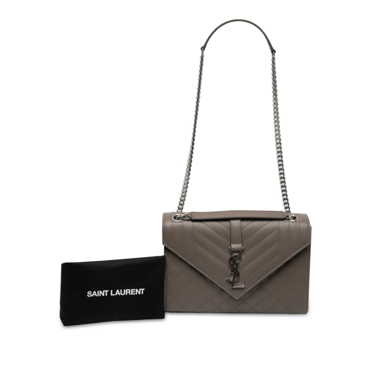 Saint Laurent Medium Grain De Poudre Triquilt Monogram Envelope Bag — Brown