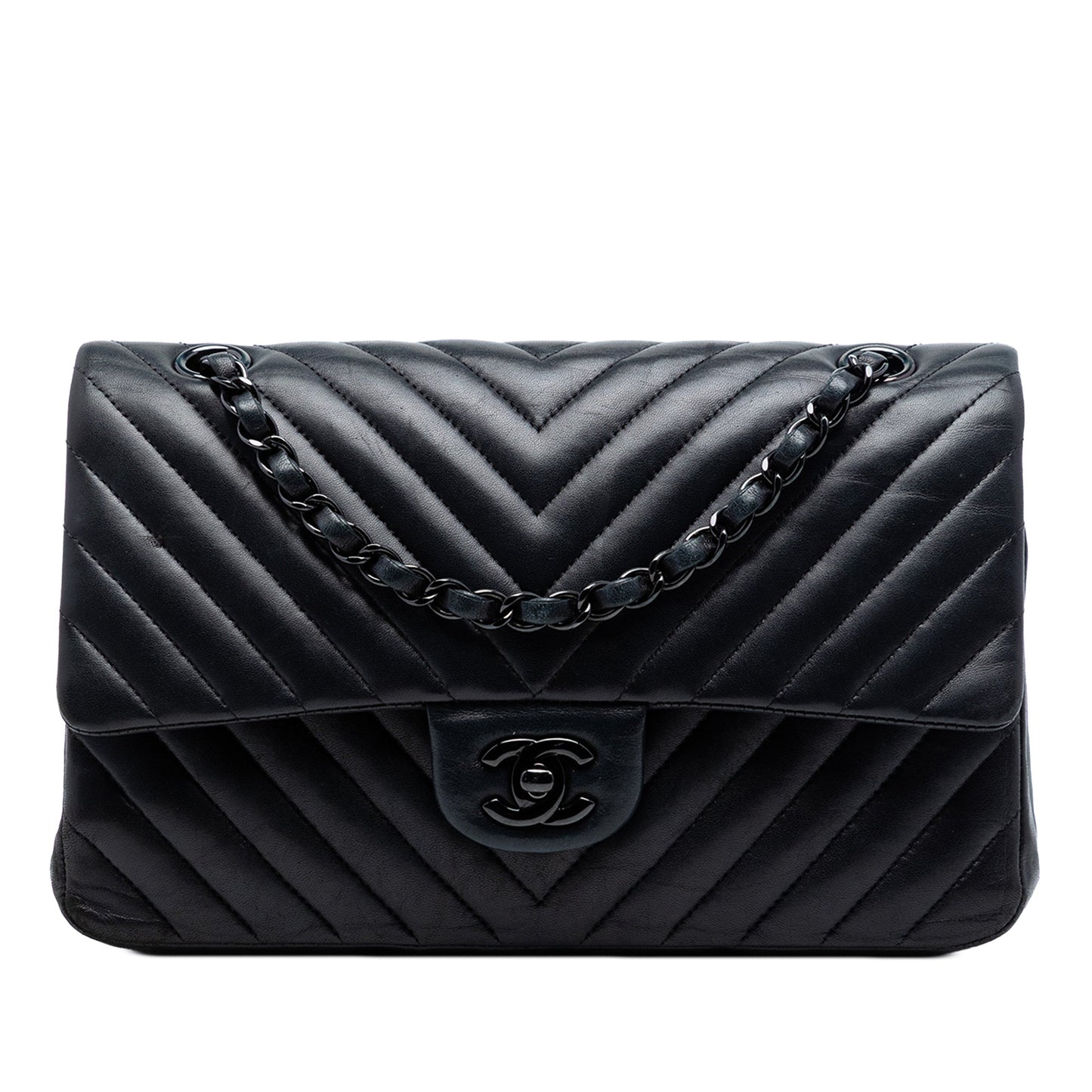 Chanel Medium Classic Chevron Lambskin So Black Double Flap