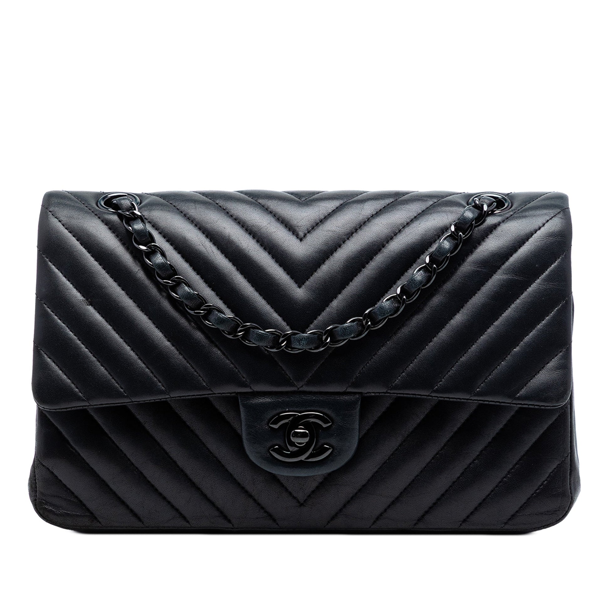 Chanel Medium Classic Chevron Lambskin So Black Double Flap