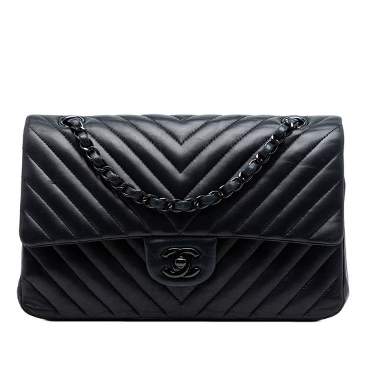 Chanel Medium Classic Chevron Lambskin So Black Double Flap